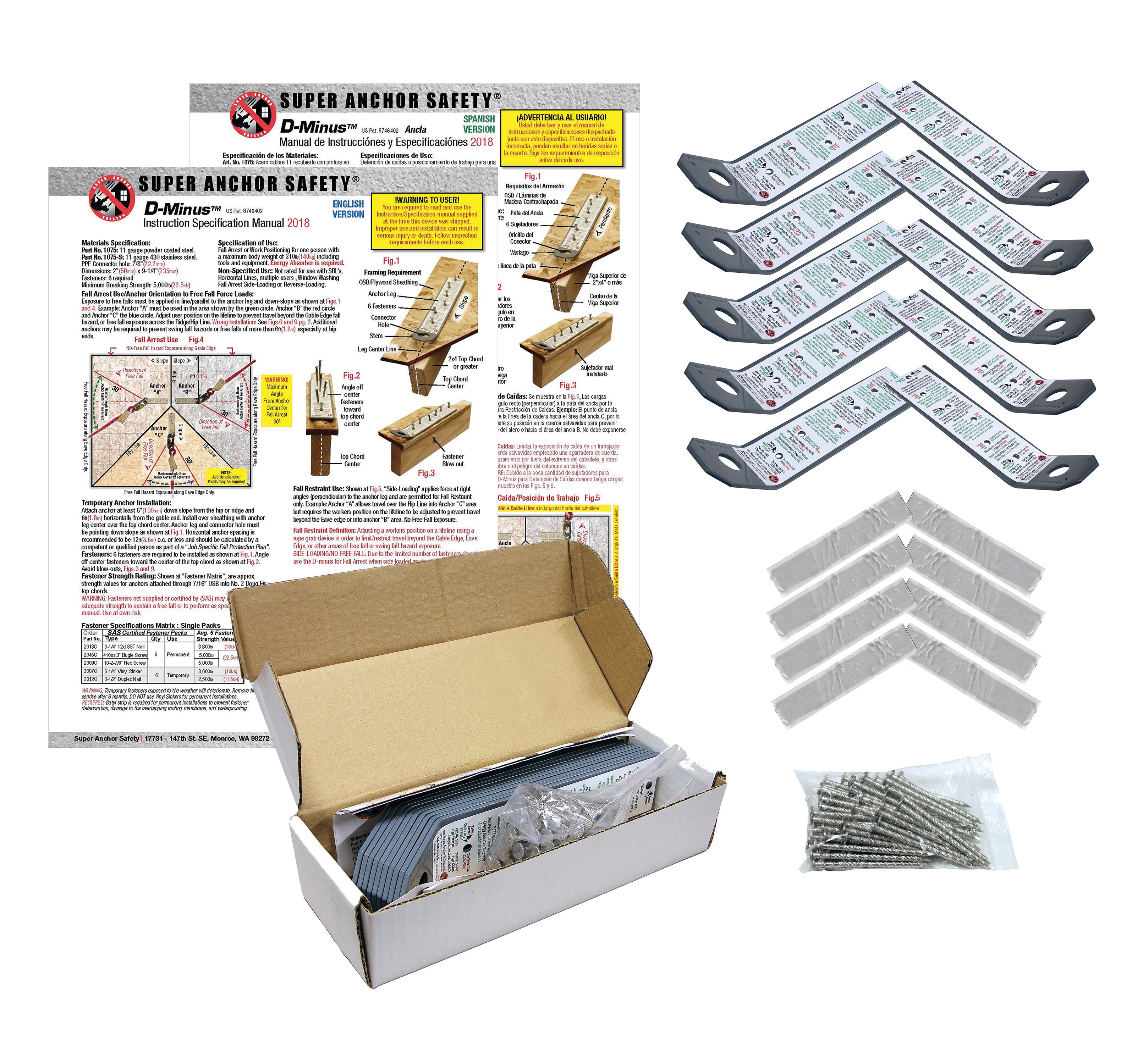 Super Anchor D Minus Roof Anchor Kit. Stainless Steel Anchors. Box of